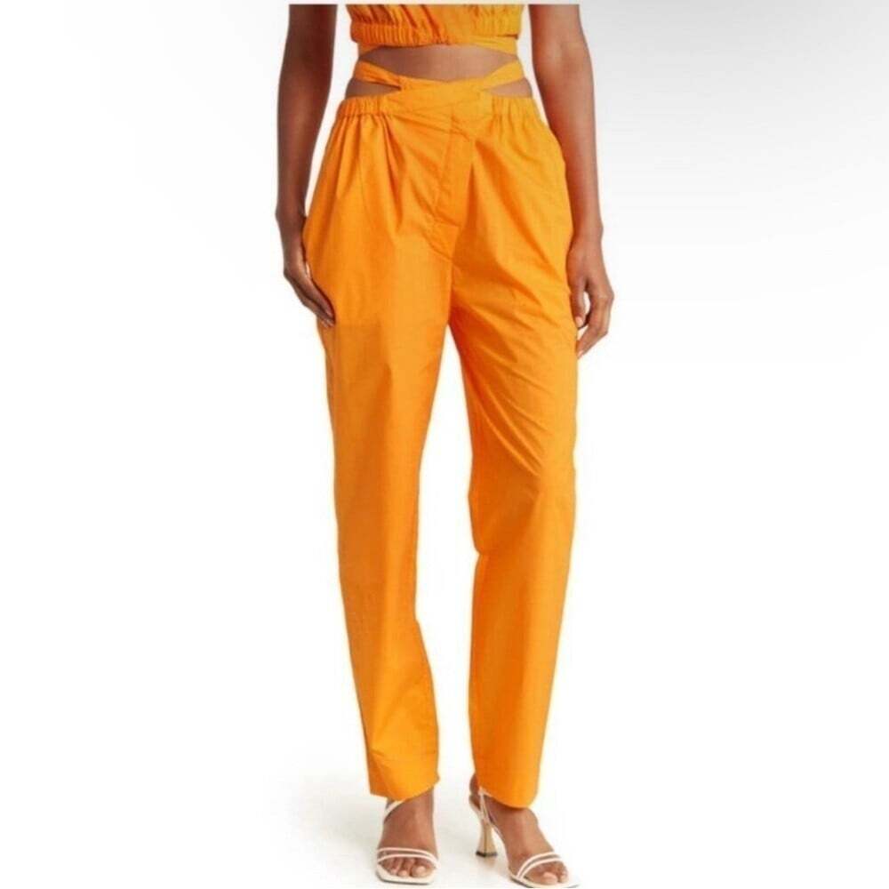 Nicholas Taron Women's Size 0 Orange Wrap Waist Cut Out Tapered Cotton Pants NWT
